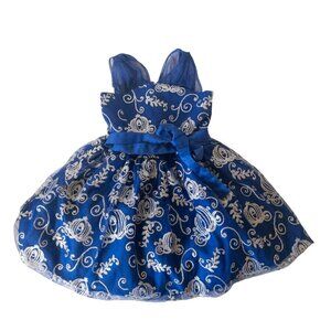 Disney Princess Cinderella Royal Blue Sequin Dress SZ 5 Silver Pumpkin Carriage